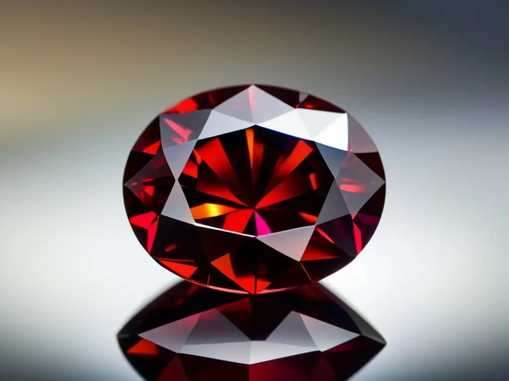 Un almandino garnet rojo vibrante con detalles intrincados y una belleza cautivadora