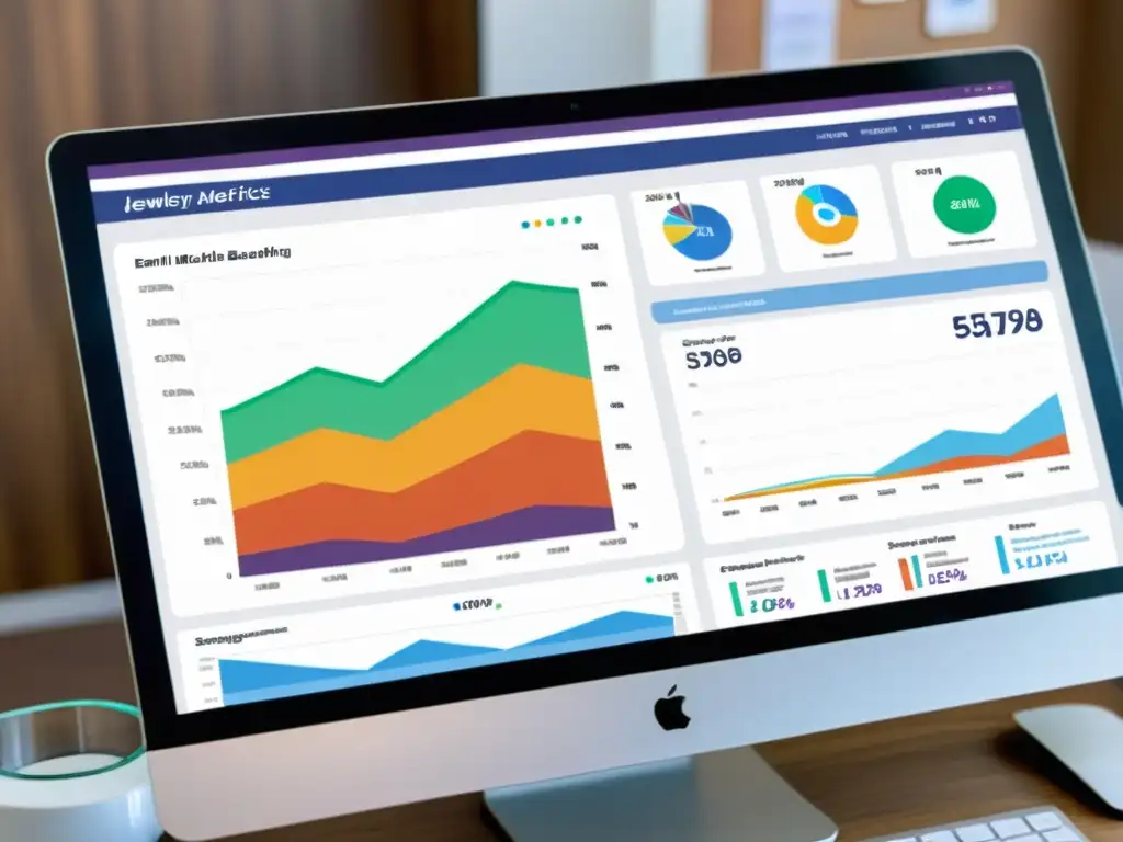 Análisis detallado de campañas de email marketing para joyerías, con gráficos coloridos mostrando segmentación y métricas de compromiso