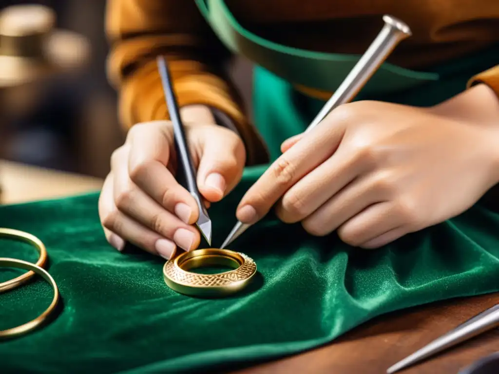 Un artesano experto crea joyería de alta gama en un taller lujoso