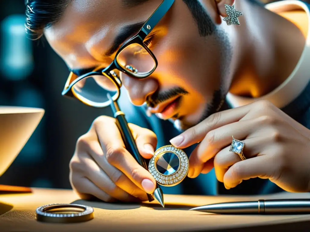 Un artesano experto, con herramientas precisas, crea un collar de diamantes