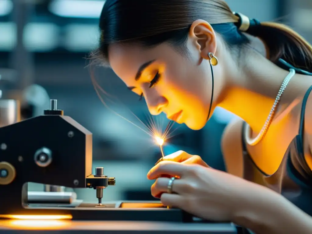 Un artesano experto crea joyería con nuevas tecnologías en un taller moderno