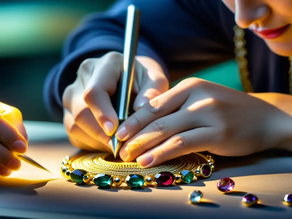 Un artesano hábil crea con delicadeza joyería fina, destacando la precisión y la artesanía