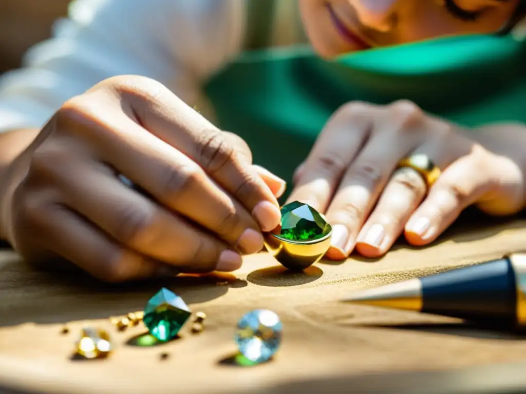 Un artesano crea joyería ecológica con materiales sostenibles en un taller iluminado por luz natural