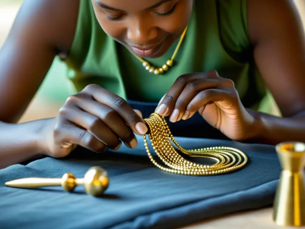 Artesano creando con precisión un collar de oro ético