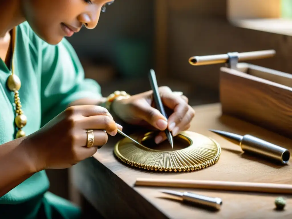 Un artesano crea joyería ética y sostenible con destreza y dedicación, utilizando materiales naturales y herramientas tradicionales