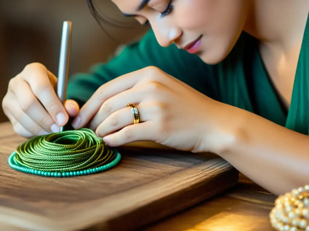 Un artesano crea joyería sostenible con materiales éticos, en un proceso detallado