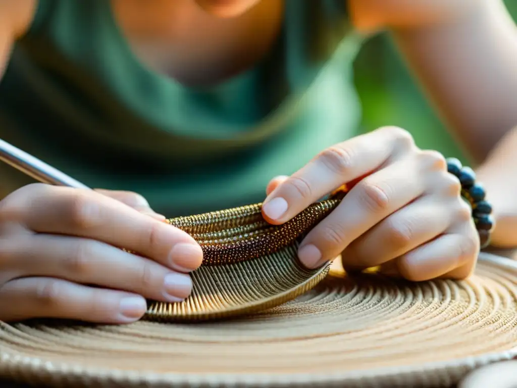 Artesano elaborando joyería ecológica con técnicas tradicionales y materiales sostenibles