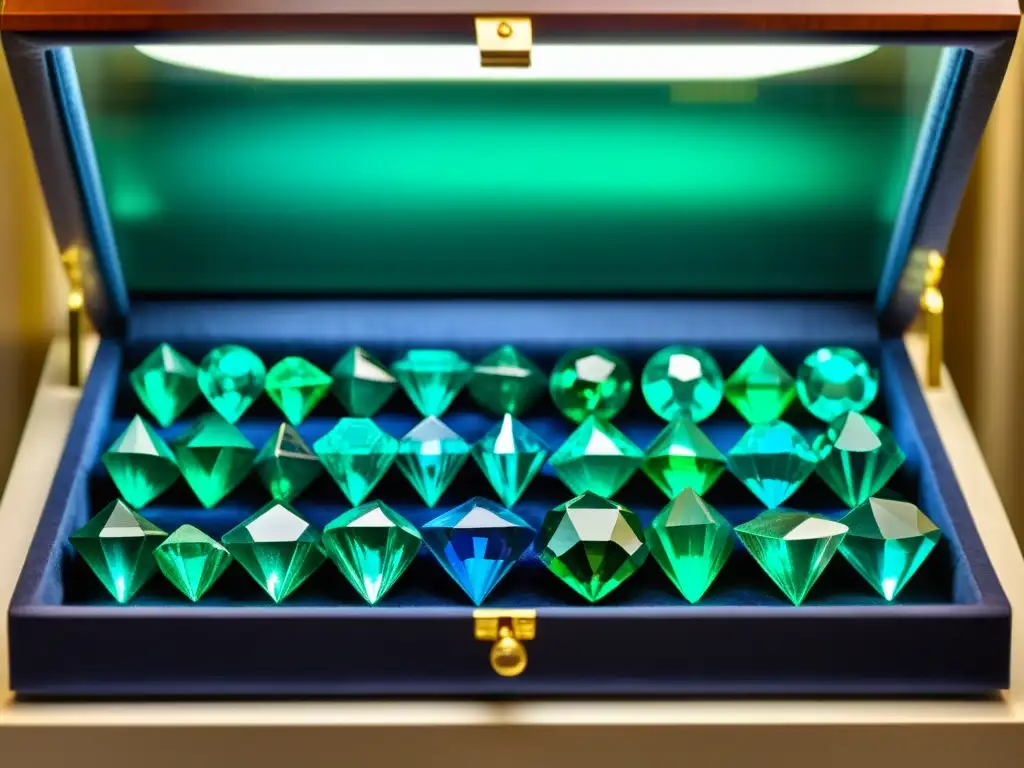 Una colección de gemas raras en exhibición bajo suave iluminación