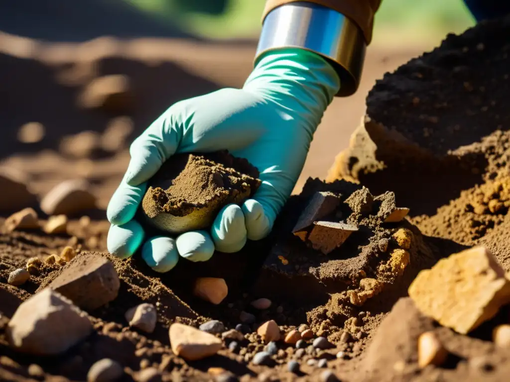 Un coleccionista utiliza un equipo de excavación manual para coleccionistas para revelar un mineral perfectamente conservado en la tierra