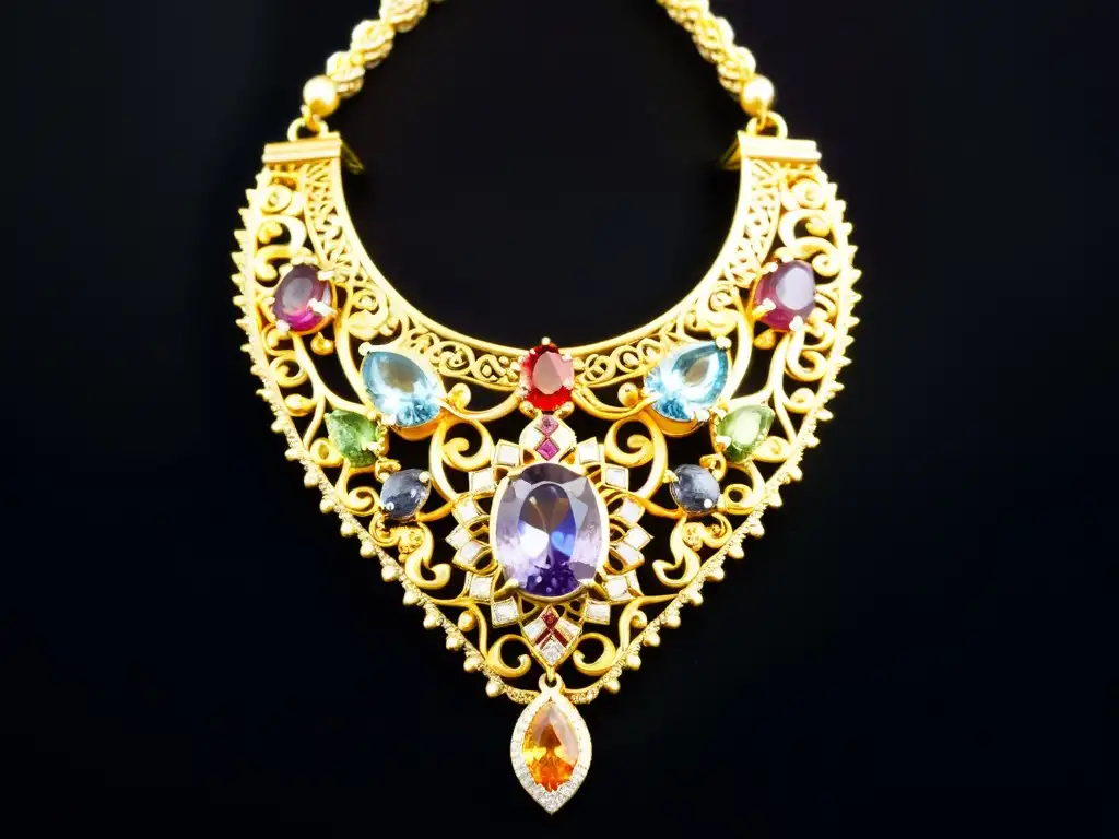 Collar de gemas históricas: belleza atemporal Collar de gemas históricas en exposición, deslumbrante y detallado, en un busto de terciopelo negro