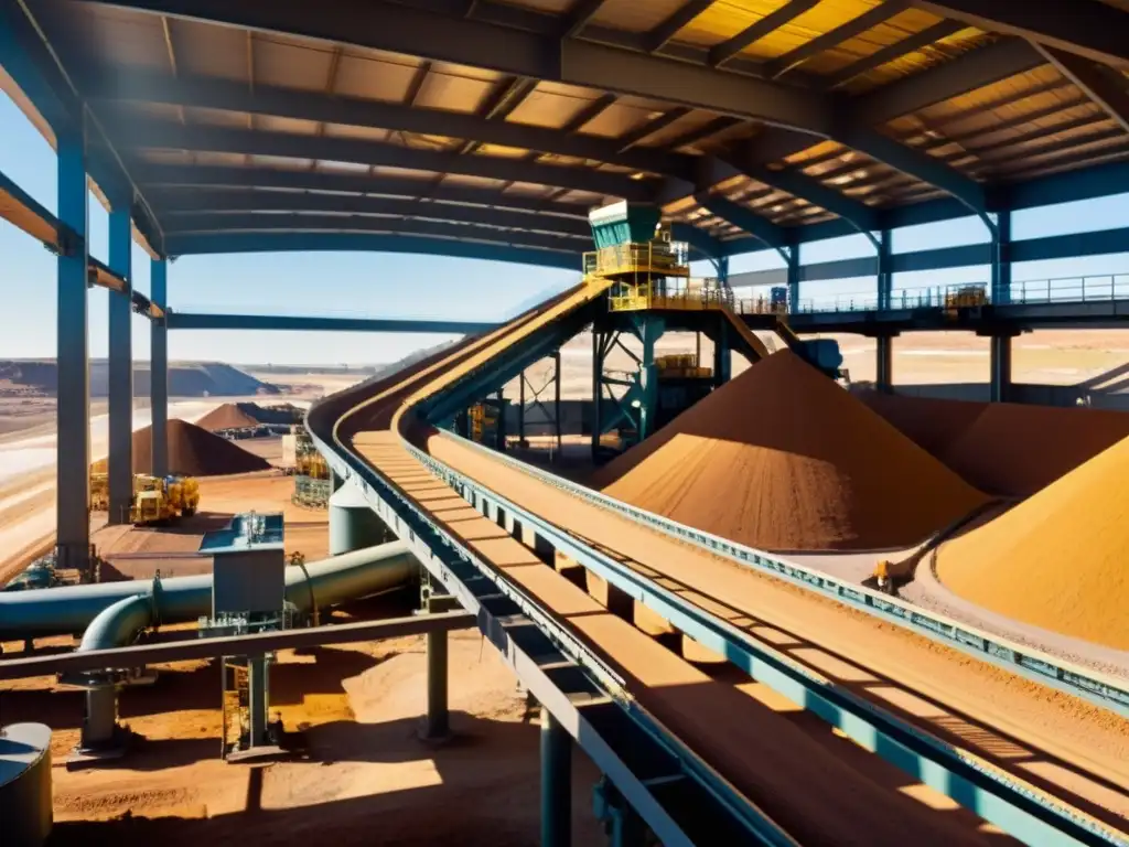 Complejo industrial de tecnología en la valoración de minerales, con trabajadores y avanzados equipos en acción bajo la luz del sol