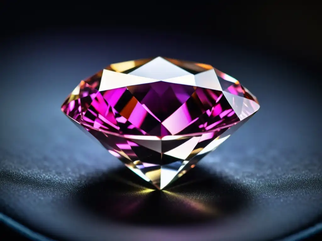 Compra inteligente diamantes colores: Deslumbrante diamante rosa en terciopelo negro, refleja luz natural en tonos vibrantes