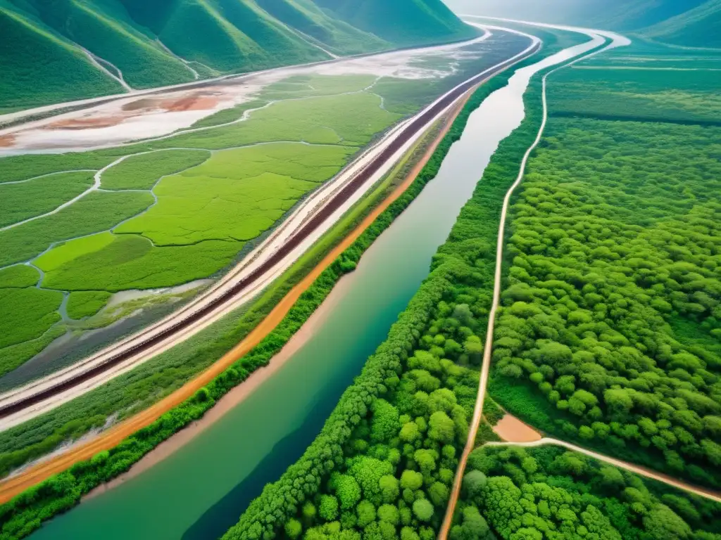 Contraste impactante entre paisaje natural exuberante y sitio minero