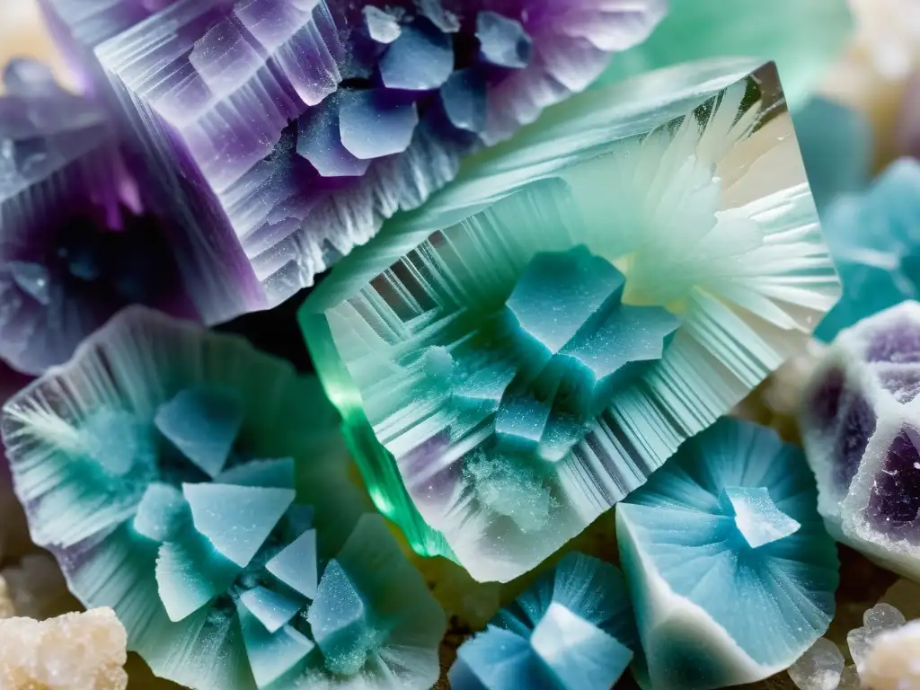 Dos cristales de fluorita y apatito muestran sus estructuras, colores y texturas