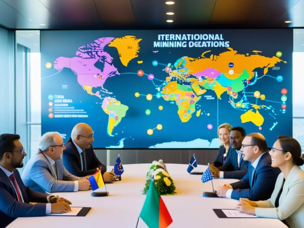 Delegados internacionales discuten la legislación internacional en minería en una sala llena de tensión y colaboración