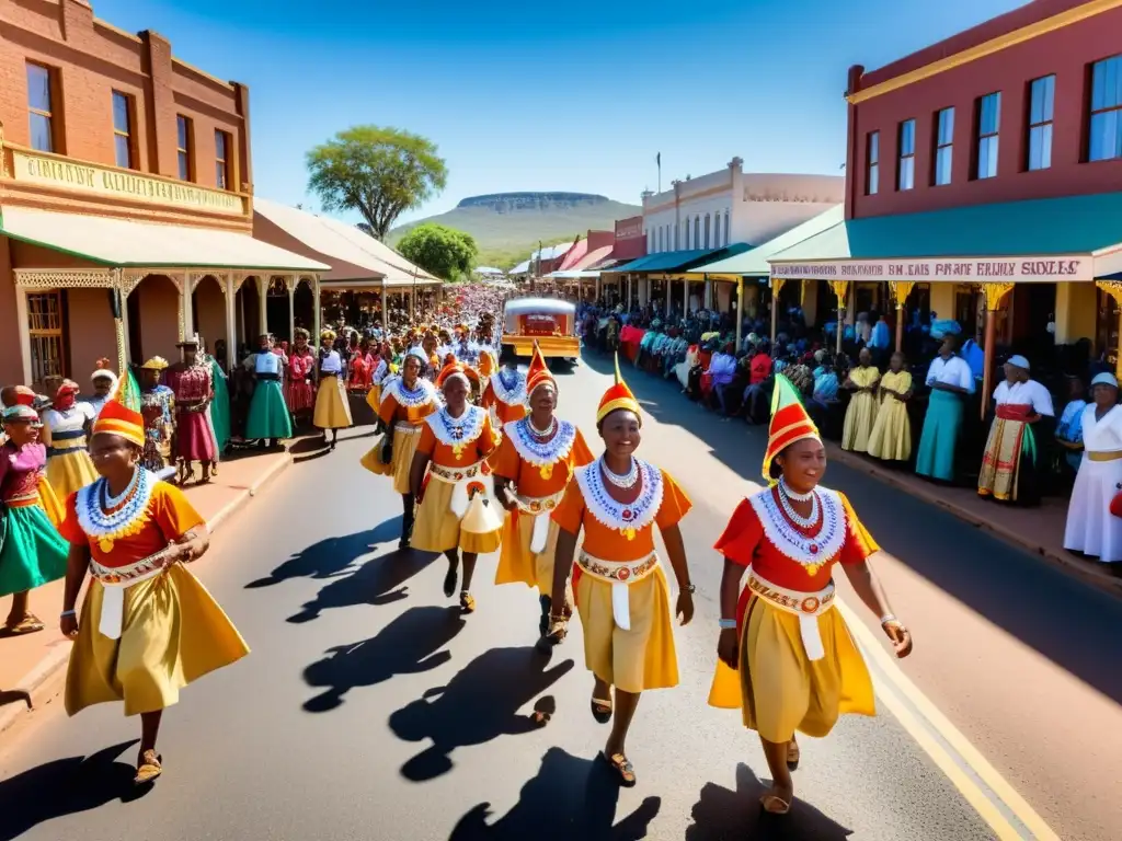 Desfile colorido en las calles de Kimberley, Sudáfrica, durante un festival cultural