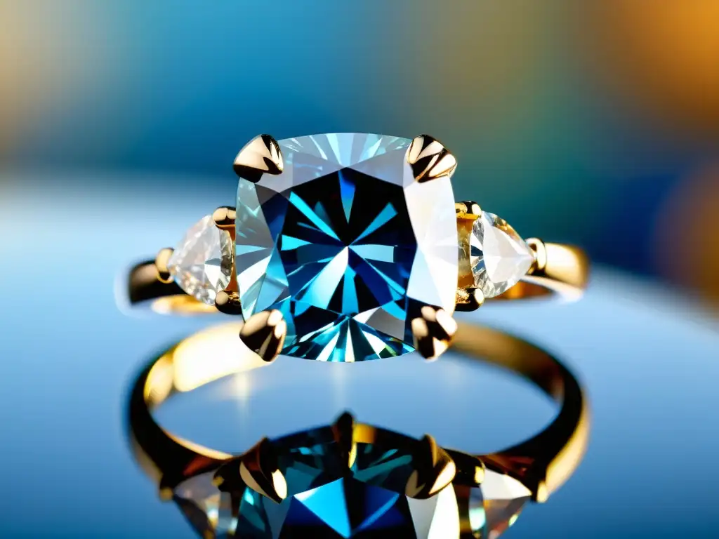 Deslumbrante diamante azul en un anillo de platino, evocando rareza, valor único y belleza atemporal