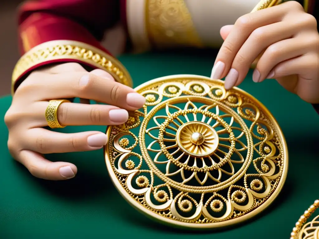 Detalle de artesanía en filigrana, joyería con filigrana historia cultura, muestra la precisión y la belleza de la técnica ancestral