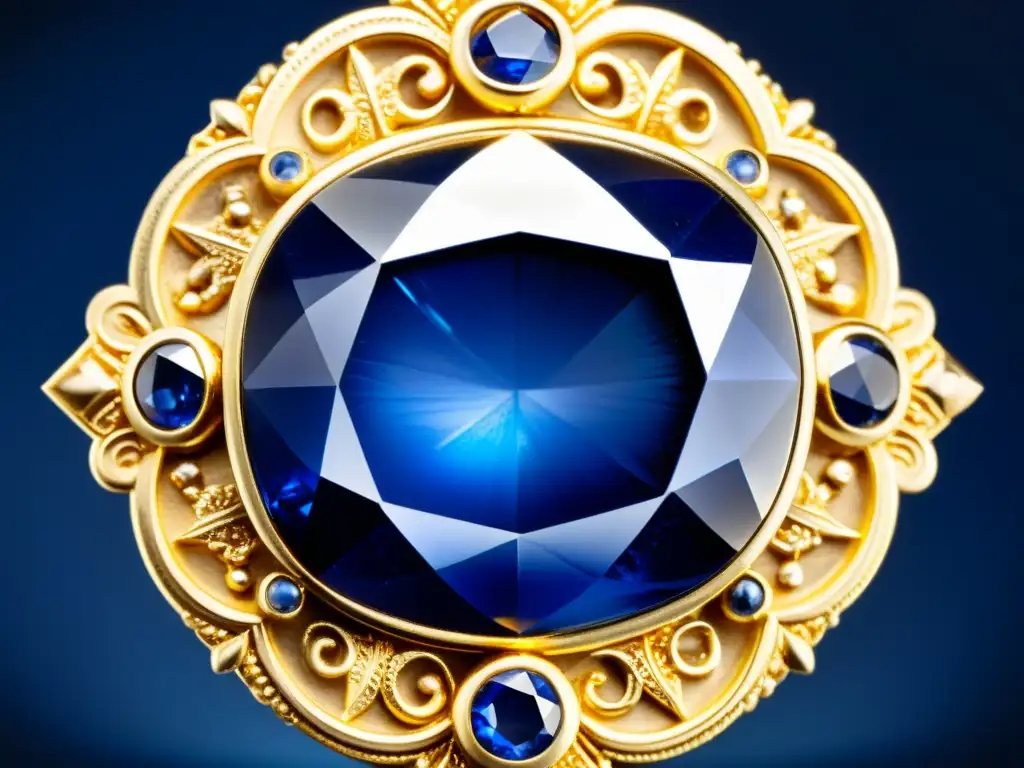 Detalle celestial zafiro en reliquia religiosa, significado zafiros celestiales religiones capturado en imagen impresionante