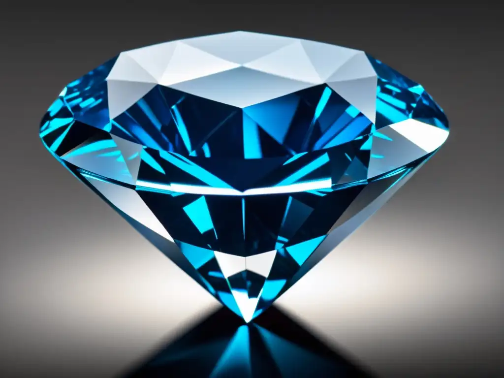 Detalle de un deslumbrante diamante azul con detalles intrincados y un brillo brillante, destacando su potencial de inversión en diamantes de colores