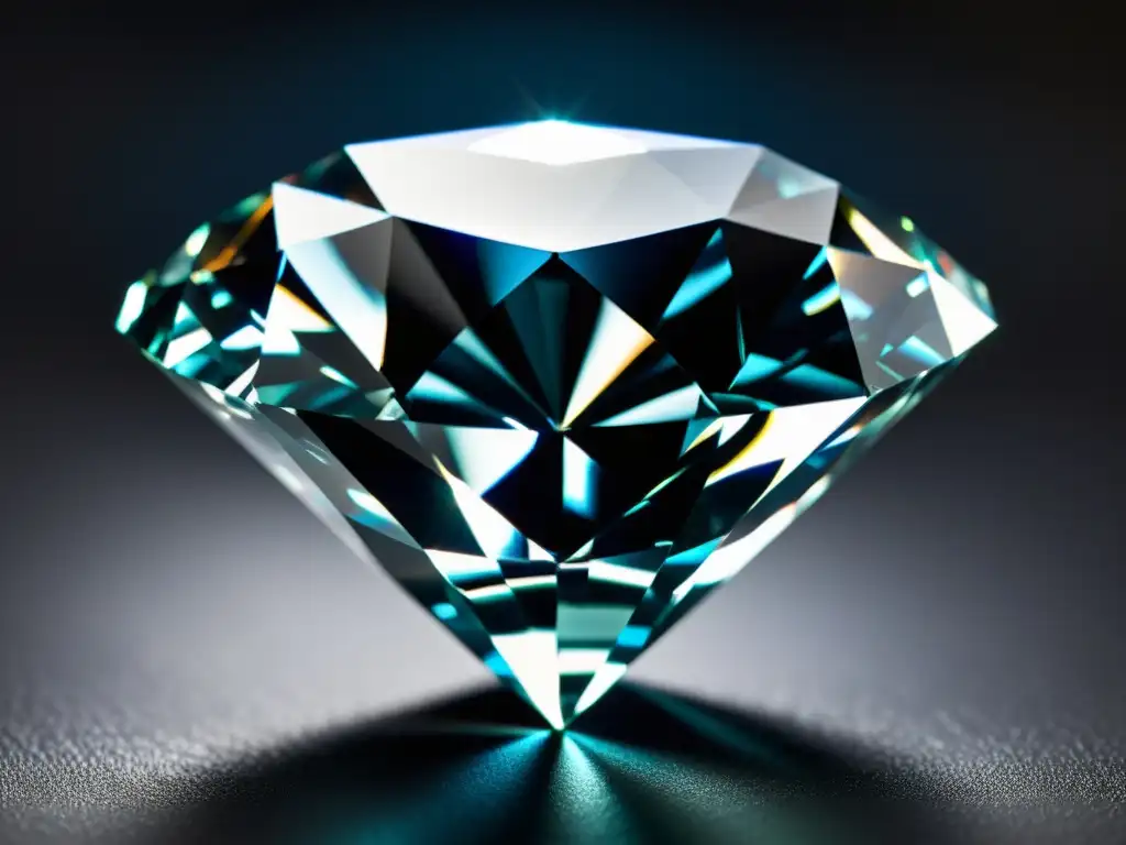 Detalle de un diamante deslumbrante en contraste con un fondo oscuro, resaltando la importancia de la procedencia y valoración de los diamantes