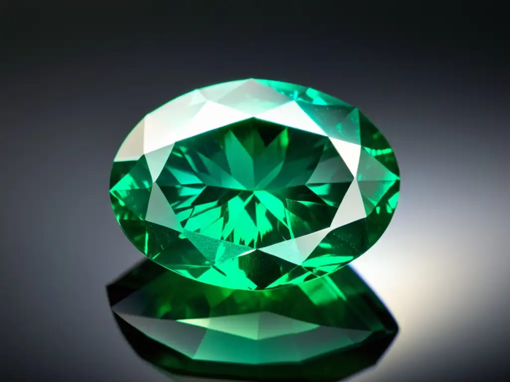Detalle de un esmeralda pulida, con sus imperfecciones naturales y un intenso color verde
