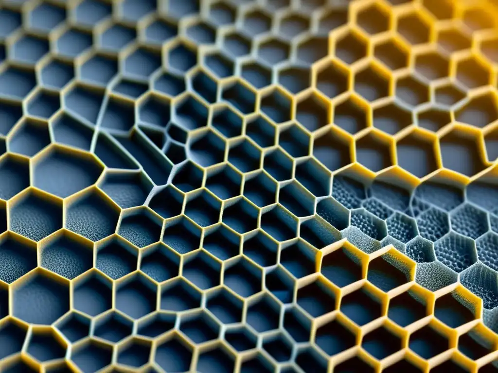 Detalle de la estructura hexagonal del grafeno bajo microscopio electrónico, resaltando sus propiedades conductivas revolucionarias