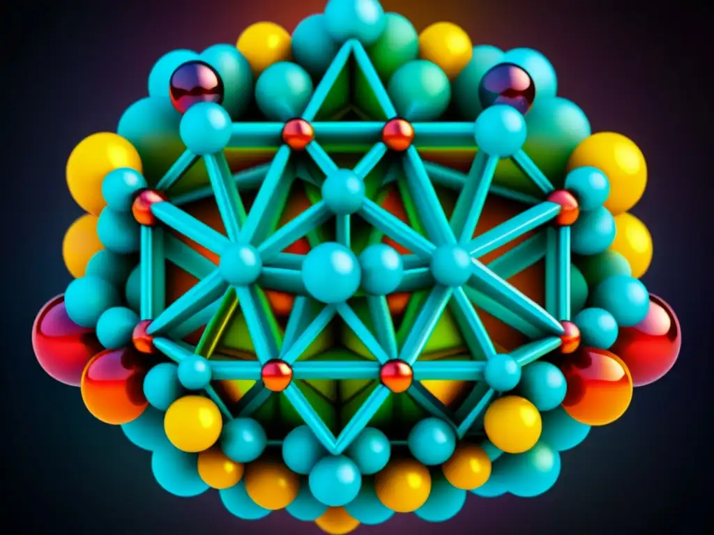 Detalle excepcional de la estructura cristalina con patrones geométricos y simetría, en un fondo oscuro