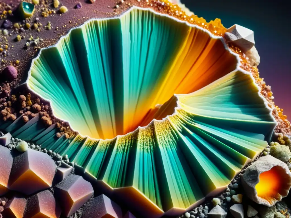 Detalle fascinante de rareza mineral en formación geológica, con colores vibrantes y patrones únicos