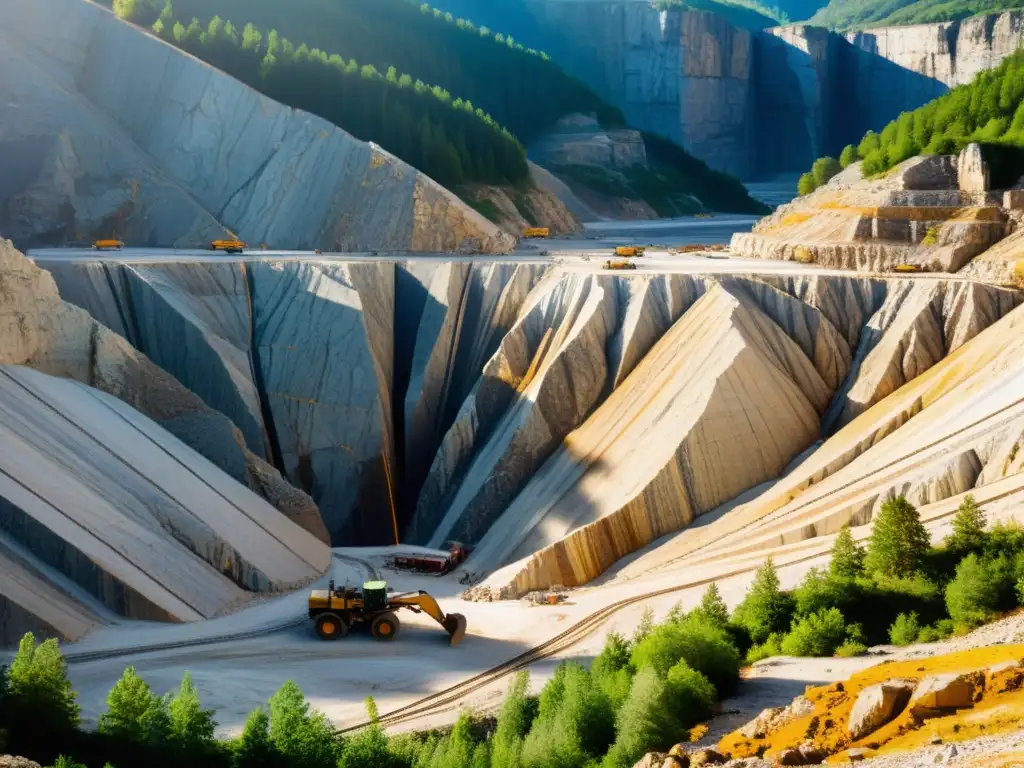 Detalle impresionante de cantera de mármol iluminado por el sol