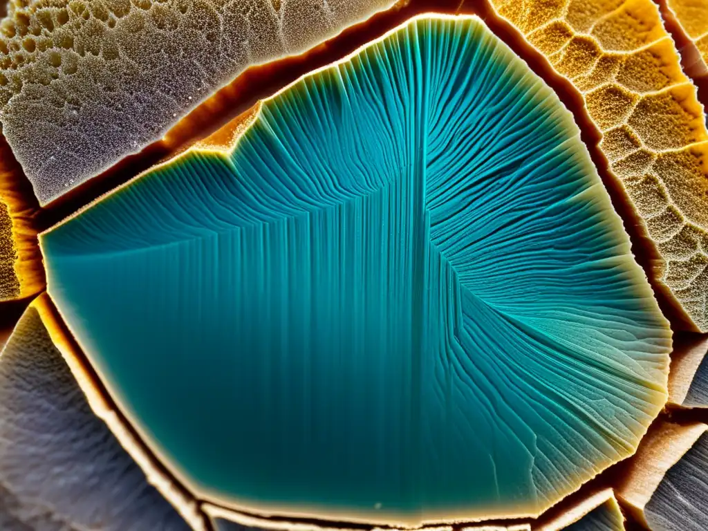 Detalle impresionante de clivaje y fractura mineral, revelando texturas y formaciones cristalinas