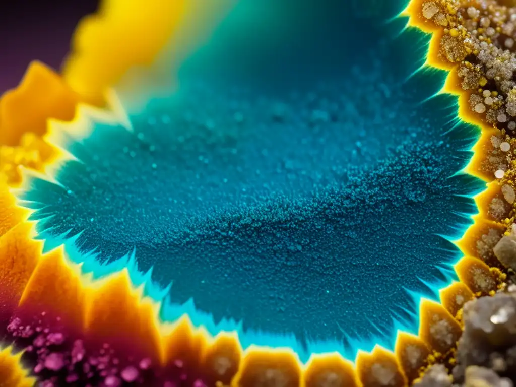 Detalle impresionante de un mineral, mostrando su estructura cristalina y variaciones de color