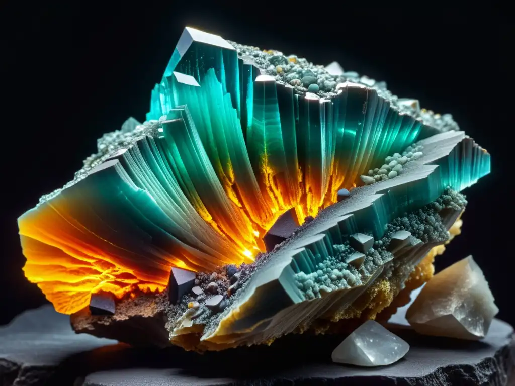 Detalle impresionante de un mineral rico en fósforo, con estructuras cristalinas intrincadas y coloración vibrante