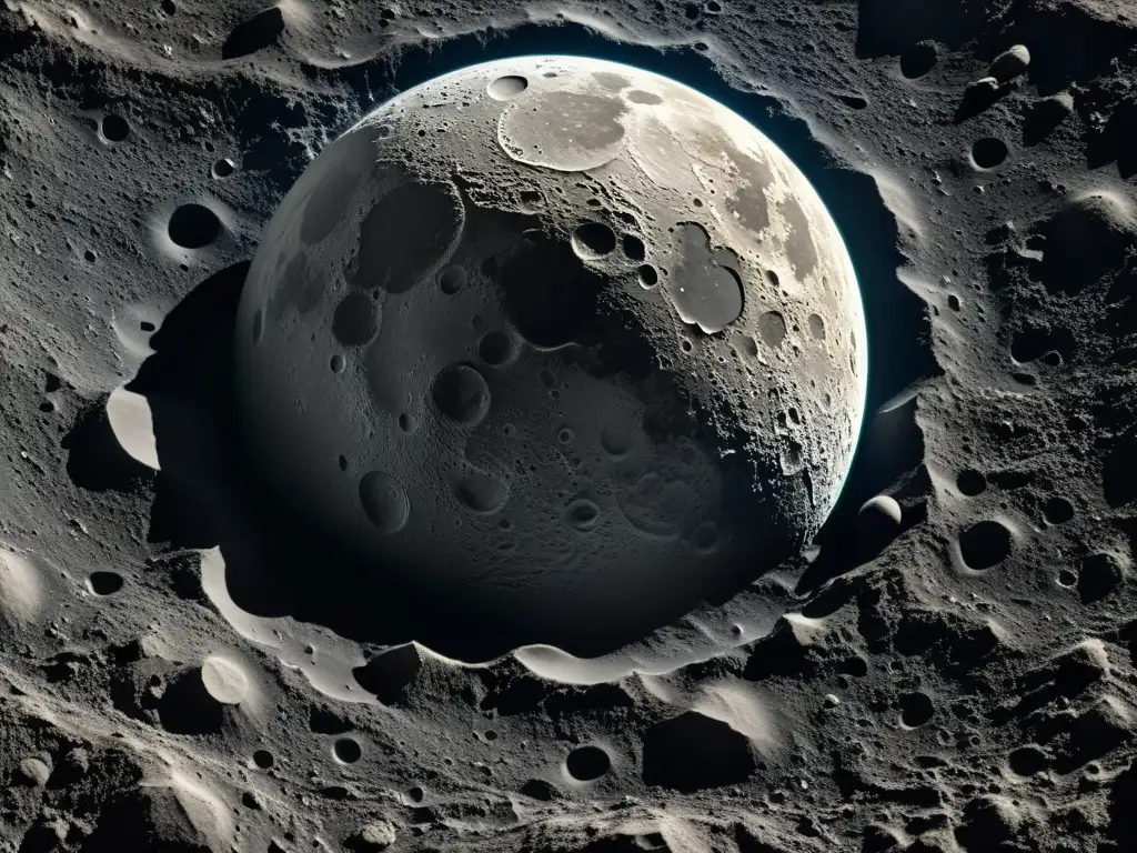 Detalle impresionante del paisaje lunar con cráteres y terreno rocoso