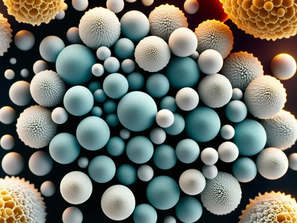 Microscopio electrónico revela estructura cristalina de dióxido de titanio Detalle impresionante de partículas de dióxido de titanio bajo microscopio electrónico, resaltando su importancia en la fotocatálisis