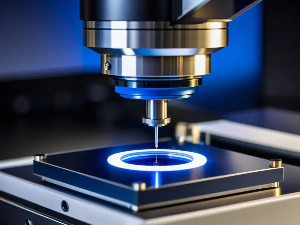 Detalles precisos: Tecnología óptica con componentes de zafiro Detalle preciso y sofisticado de equipo medición óptica con componentes de zafiro, resaltando su uso especializado