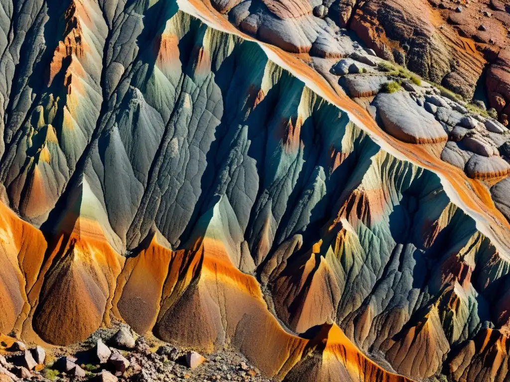 Detalle de roca erosionada con efectos de meteorización en su composición química de minerales