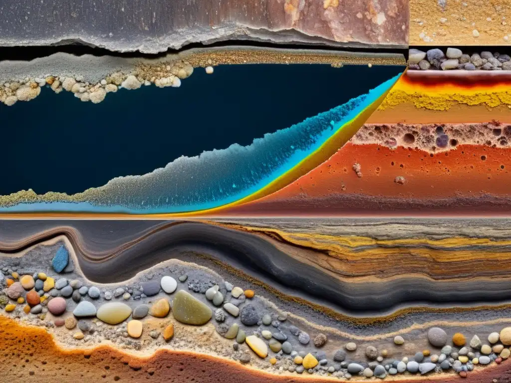 Detalle de rocas ígneas, sedimentarias y metamórficas con etiquetas de identificación minerales ígneos sedimentarios, texturas y colores distintivos