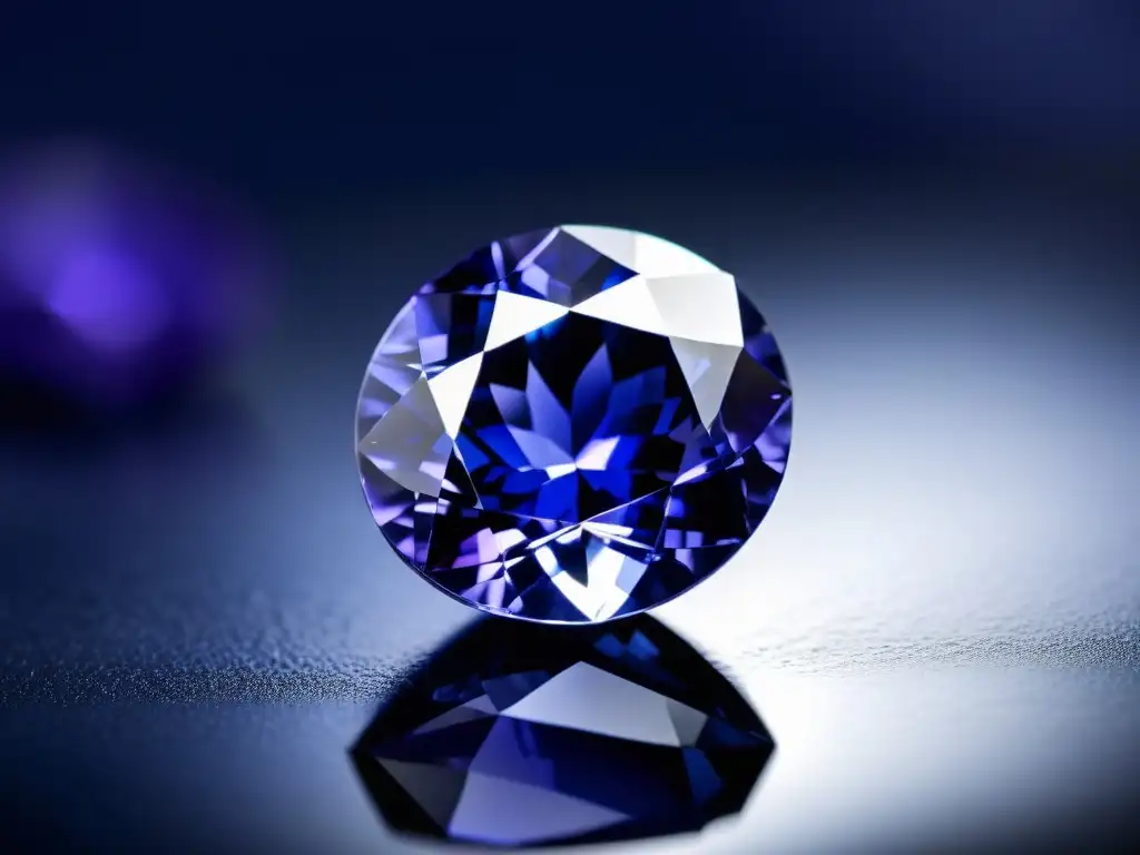 Detalle de tanzanita: gema de desaparición inversión, con tonos azules y violetas únicos, resaltando su rareza y belleza