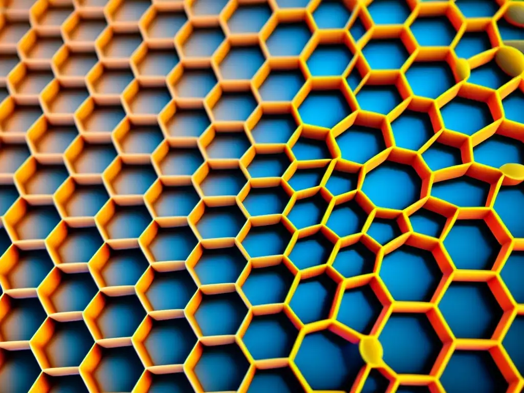 Detalle ultradetallado de una capa de grafeno, mostrando su estructura hexagonal y disposición de átomos de carbono