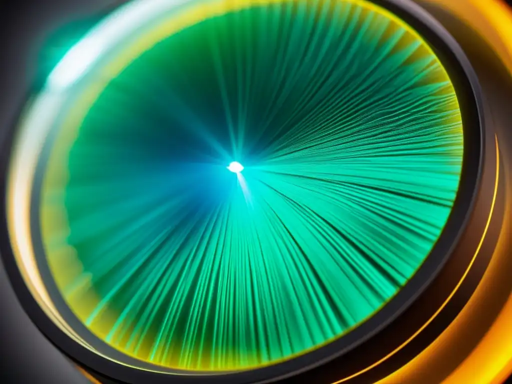 Detalle ultradetallado de una gema iluminada por microscopio, fusionando belleza y funcionalidad