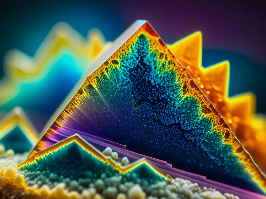 Detalle ultrapreciso de mineral bajo microscopio, revelando su estructura cristalina