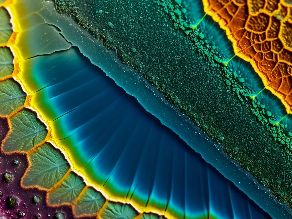 Detalle ultrapulido de minerales ígneos, sedimentarios y metamórficos en roca bajo microscopio