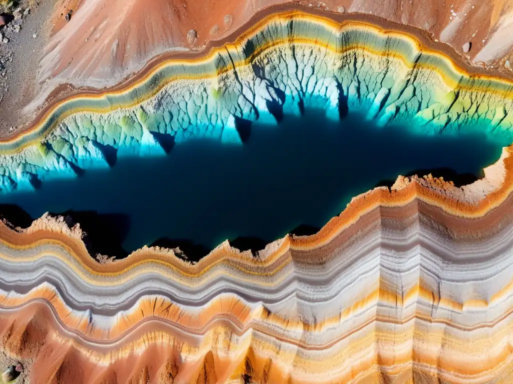 Detalle vibrante de formación geológica con minerales en cursos de verano