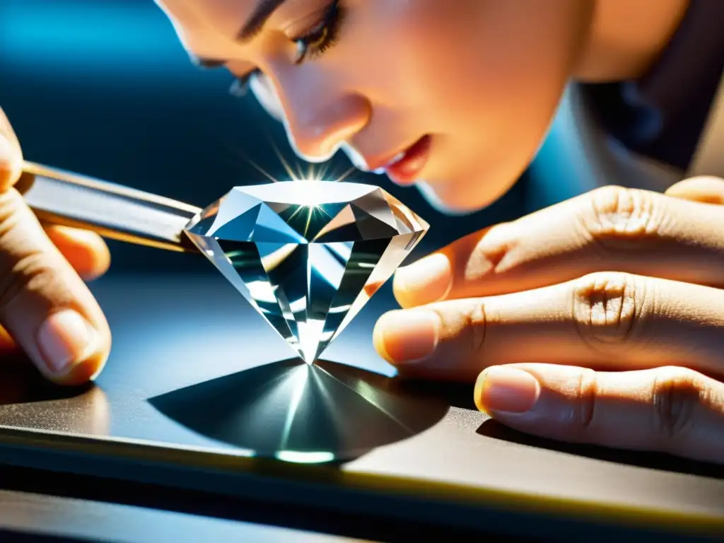 Un diamante corte princesa toma forma con precisión y destreza, reflejando la belleza y geometría de esta técnica gemológica