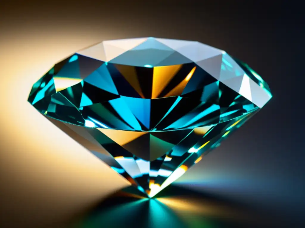 Un diamante deslumbrante con propiedades físicas para valorar gemas, brillando con colores y reflejos cautivadores