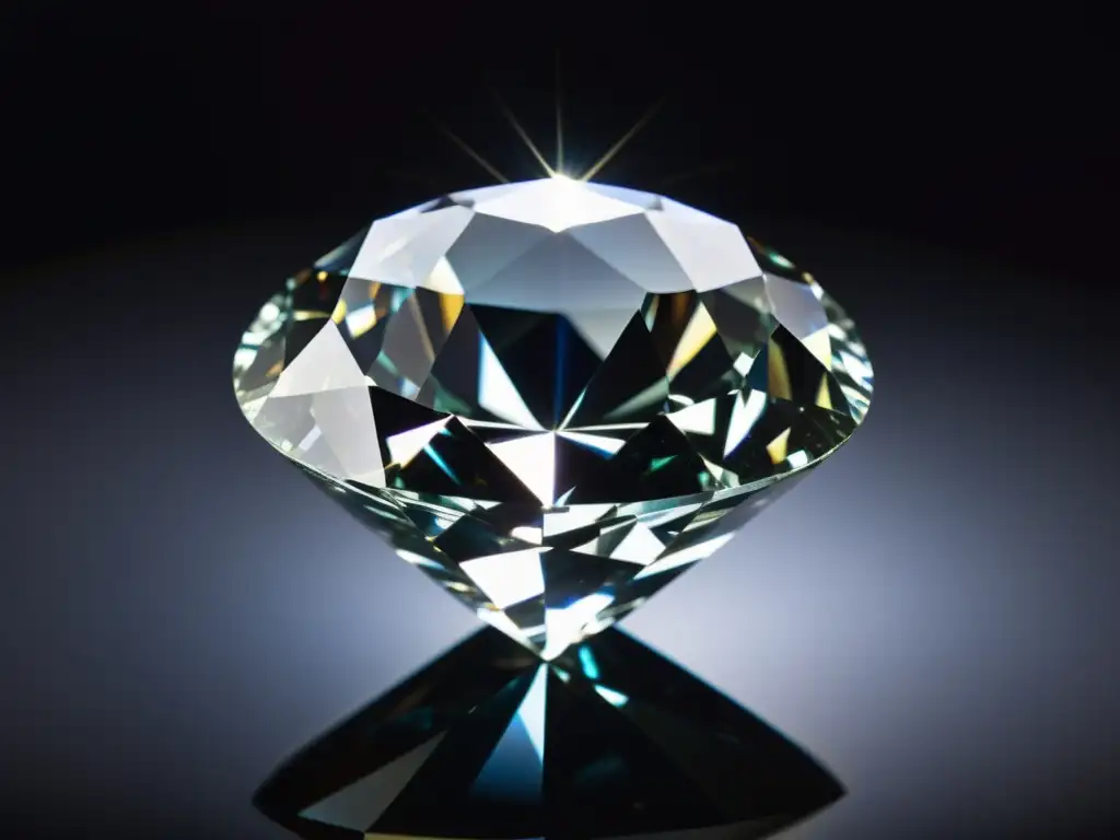 Diamante Gran Estrella África, deslumbrante y detallado en un entorno de museo, refleja la luz en un fondo de terciopelo oscuro