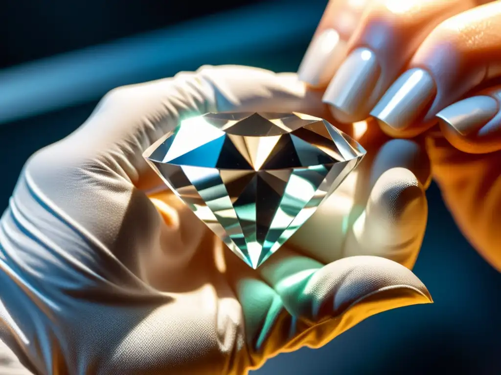 Diamante bajo luz brillante, examinado con cuidado por experto en diamantes como reserva de valor