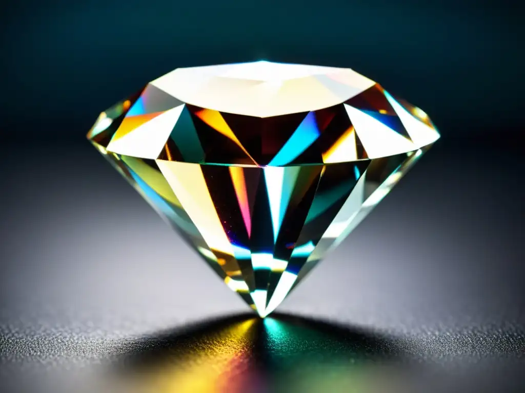 Un diamante sin cortar brilla en la oscuridad, mostrando su espectro de colores