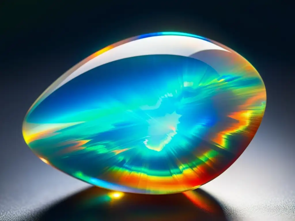 Opal con efectos ópticos en gemas valoración, deslumbrante juego de colores iridiscentes en azul, verde y rojo